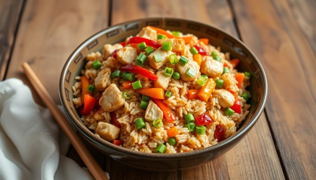 Vegetable fried rice with chicken